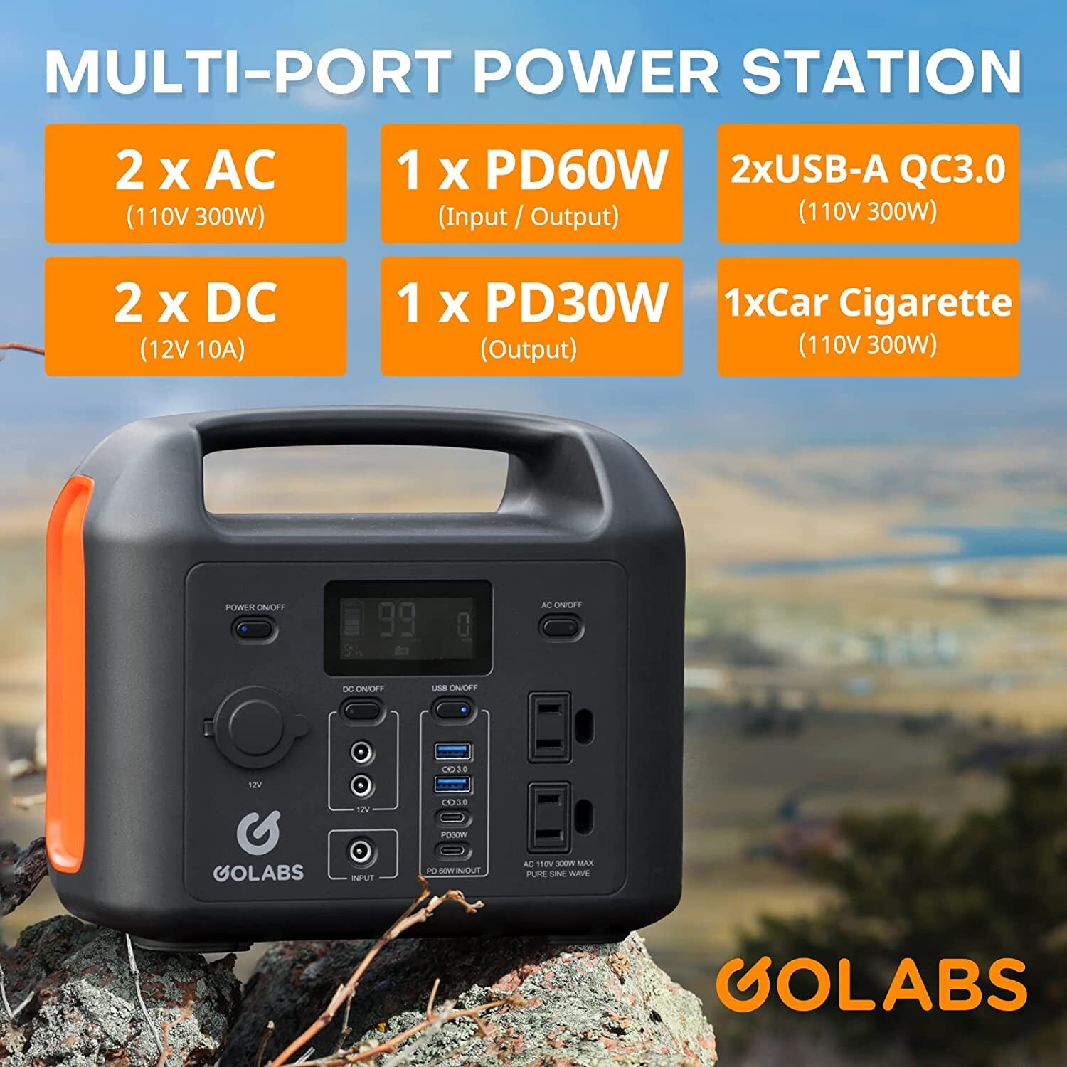 GOLABS Portable Power Station R300 299Wh LiFePO4 Battery Backup Solar Generator
