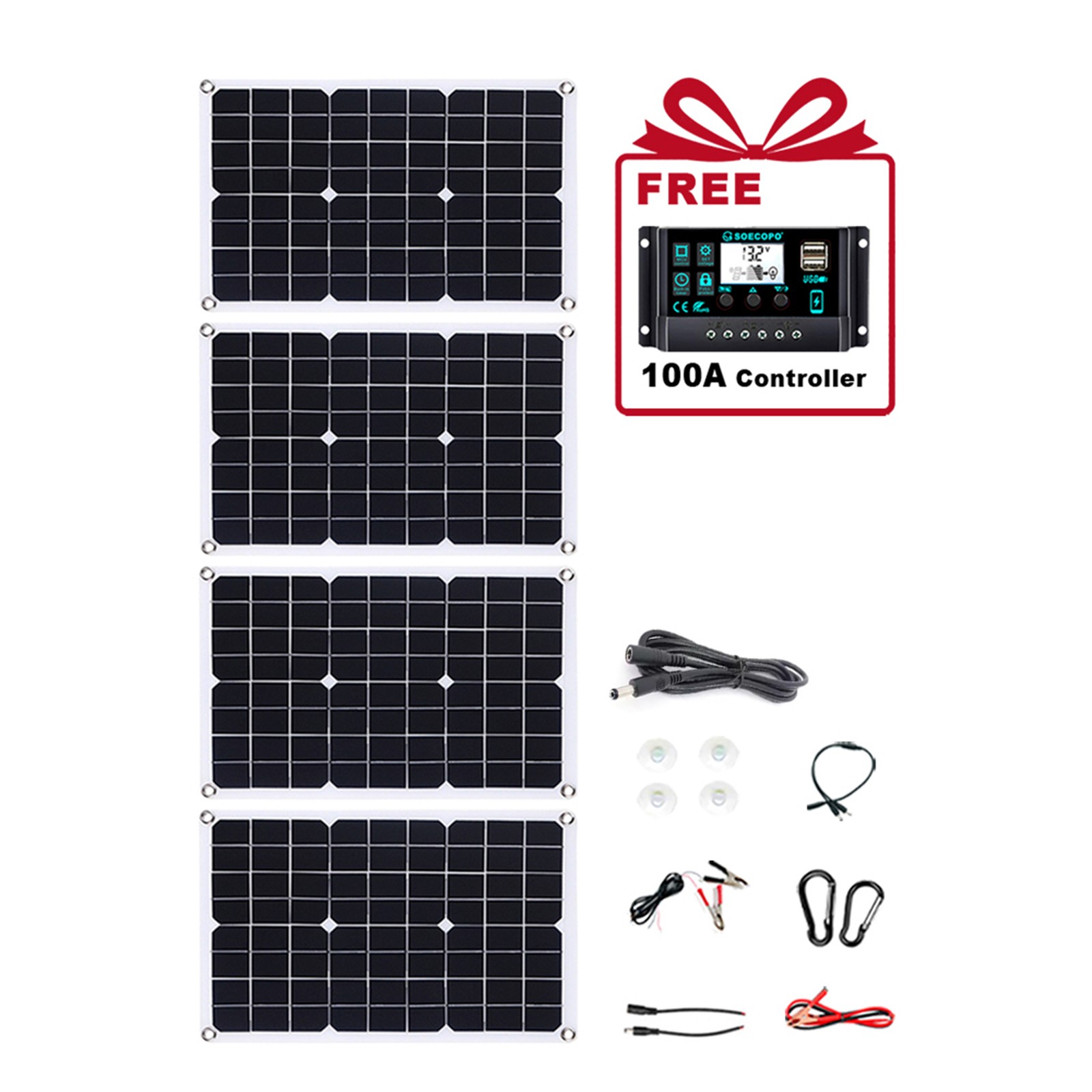 4x500W Solar Panels-100A Controller+Y-Cable+Suction Cups for Home/Outdoor Power