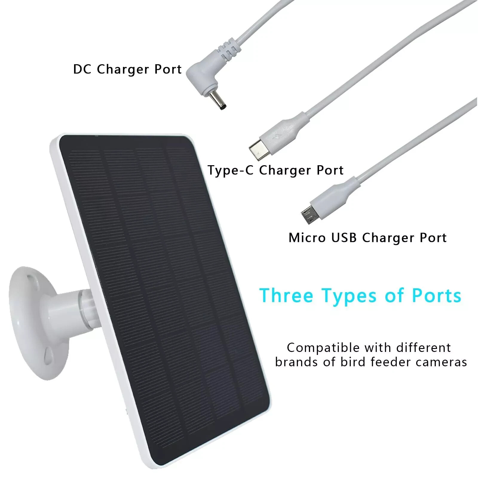 Solar Panel for Bird Feeder Camera Type-C Charger DC Charger Micro USB Charge…