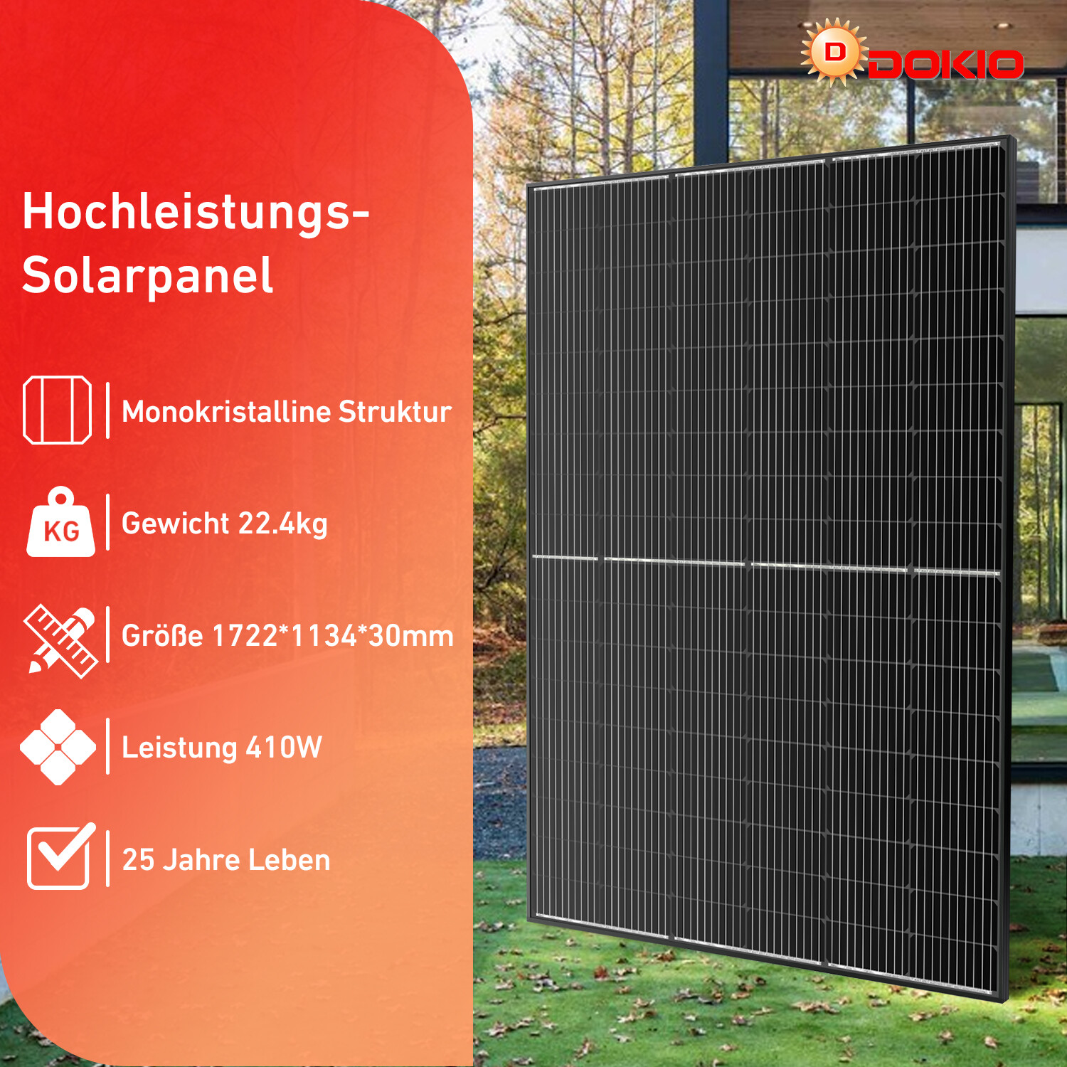 Dokio 400W 2000W Mono Rigid Big Solar Panel N-Type PV moudle for Roof RV Balcony