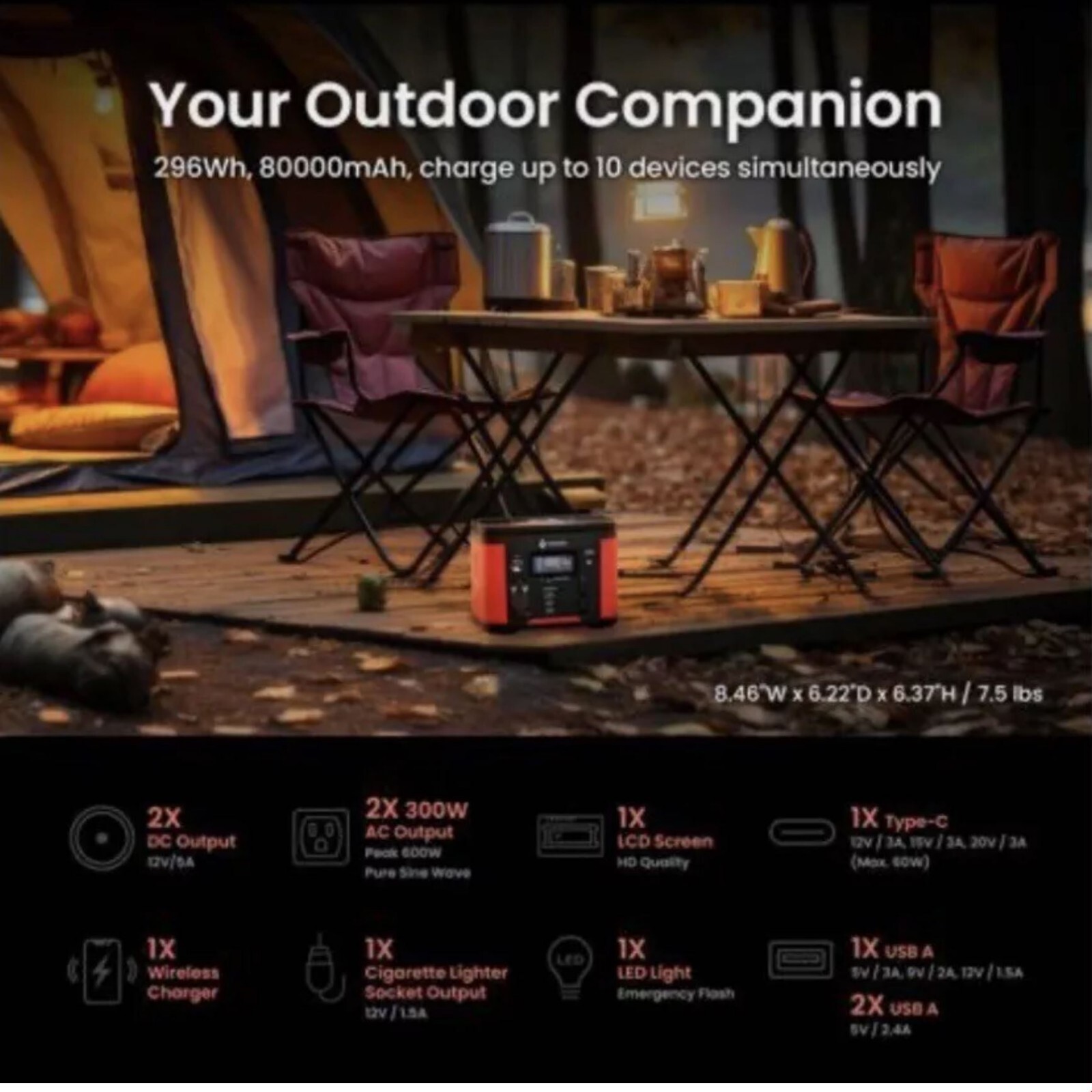 ARROWHEAD OUTDOOR 296W Portable Power Station Lithium Solar Generator Peak 600W