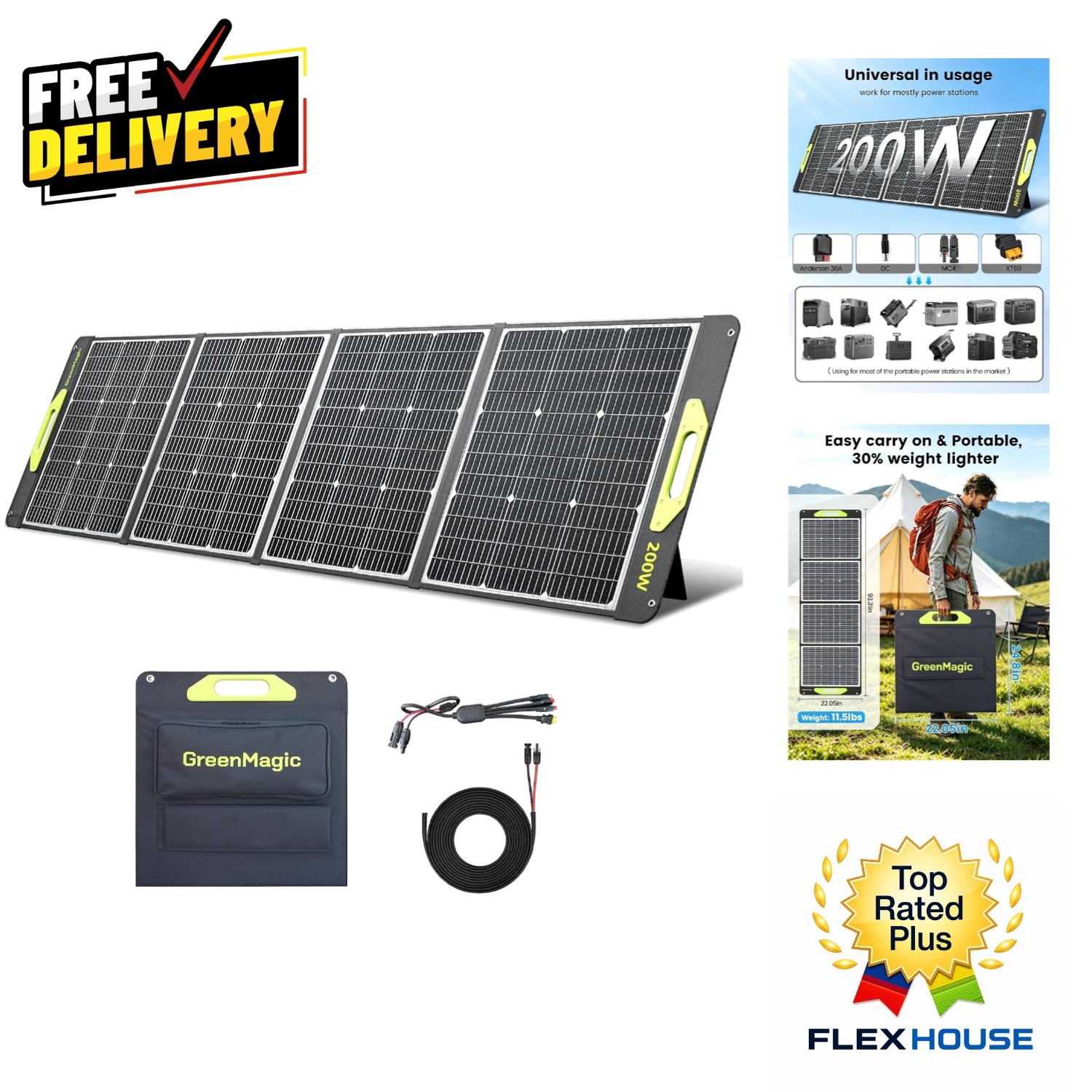 200W High Efficiency Portable Solar Panel – Foldable, Waterproof & Lightweight