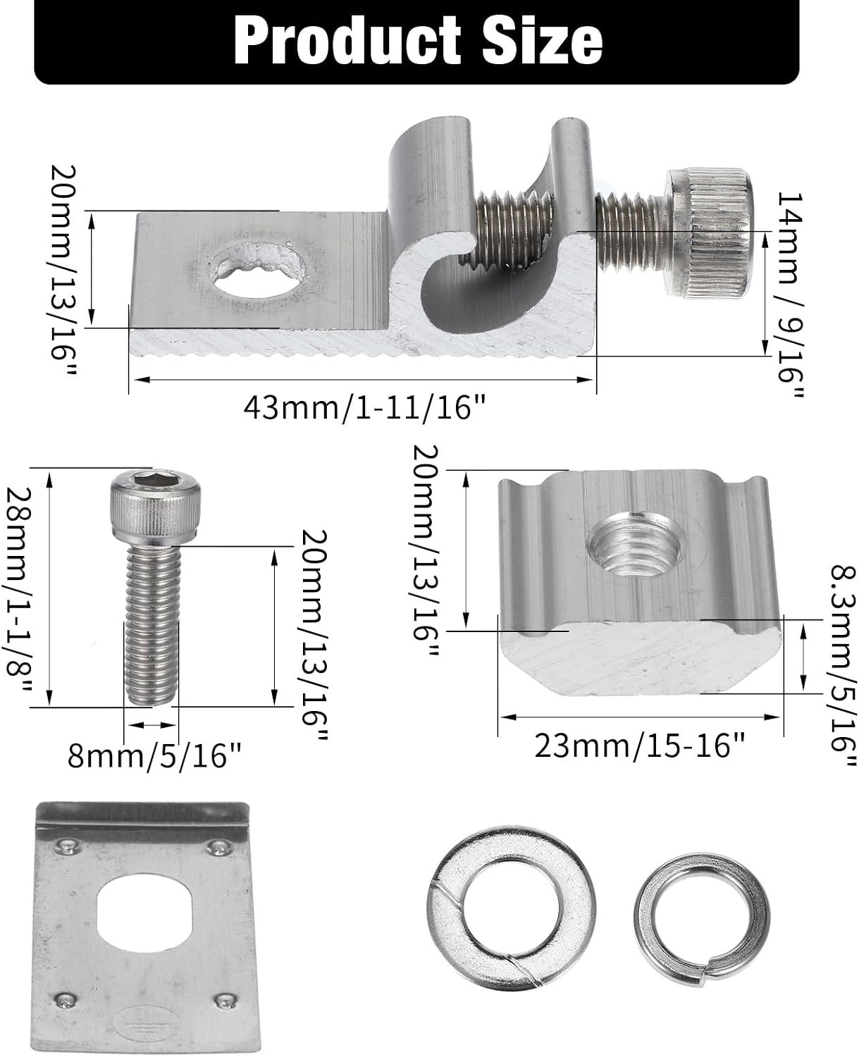 16 Pcs Solar Panel Grounding Lugs, Stainless Steel, Silver, MOUNT BRACKET