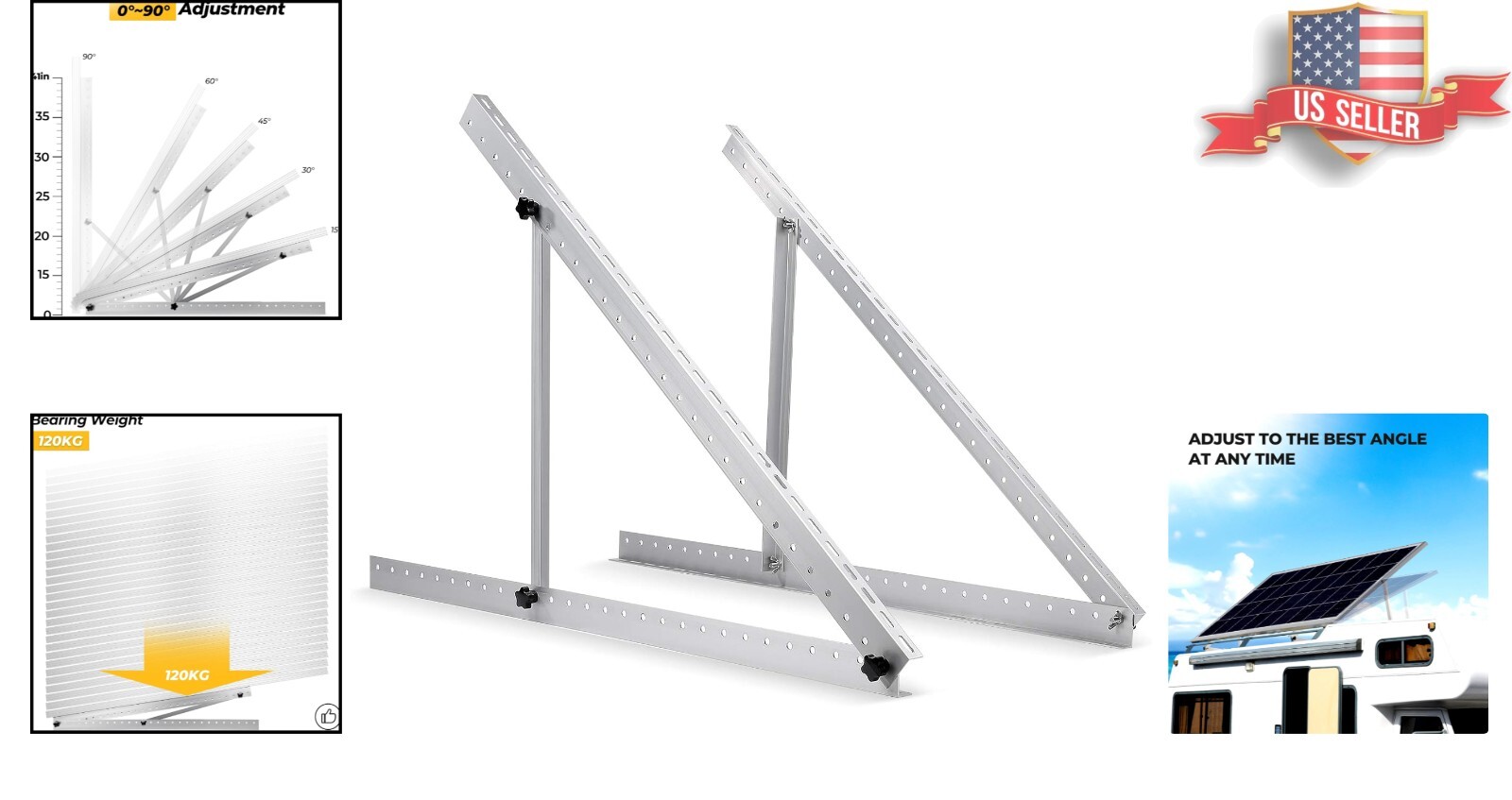 Versatile 41in Tilt Mount Brackets for 180-300W Solar Panels on Any Surface