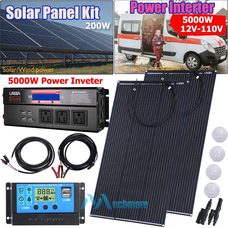 5000W Complete Solar Panel Kit Solar Power Generator 100W 200W Panel & Inverter
