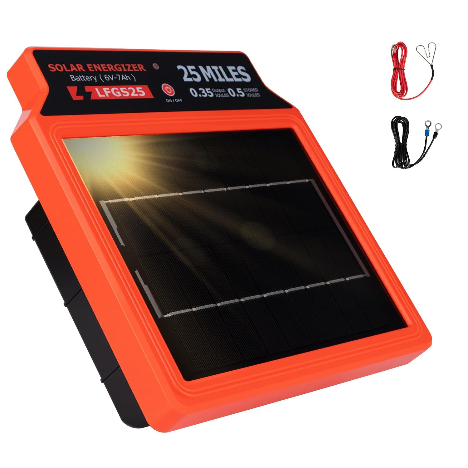 LFGS25 Solar Electric Fence Charger, 25 Miles Solar Charger,0.5J Portable Powere
