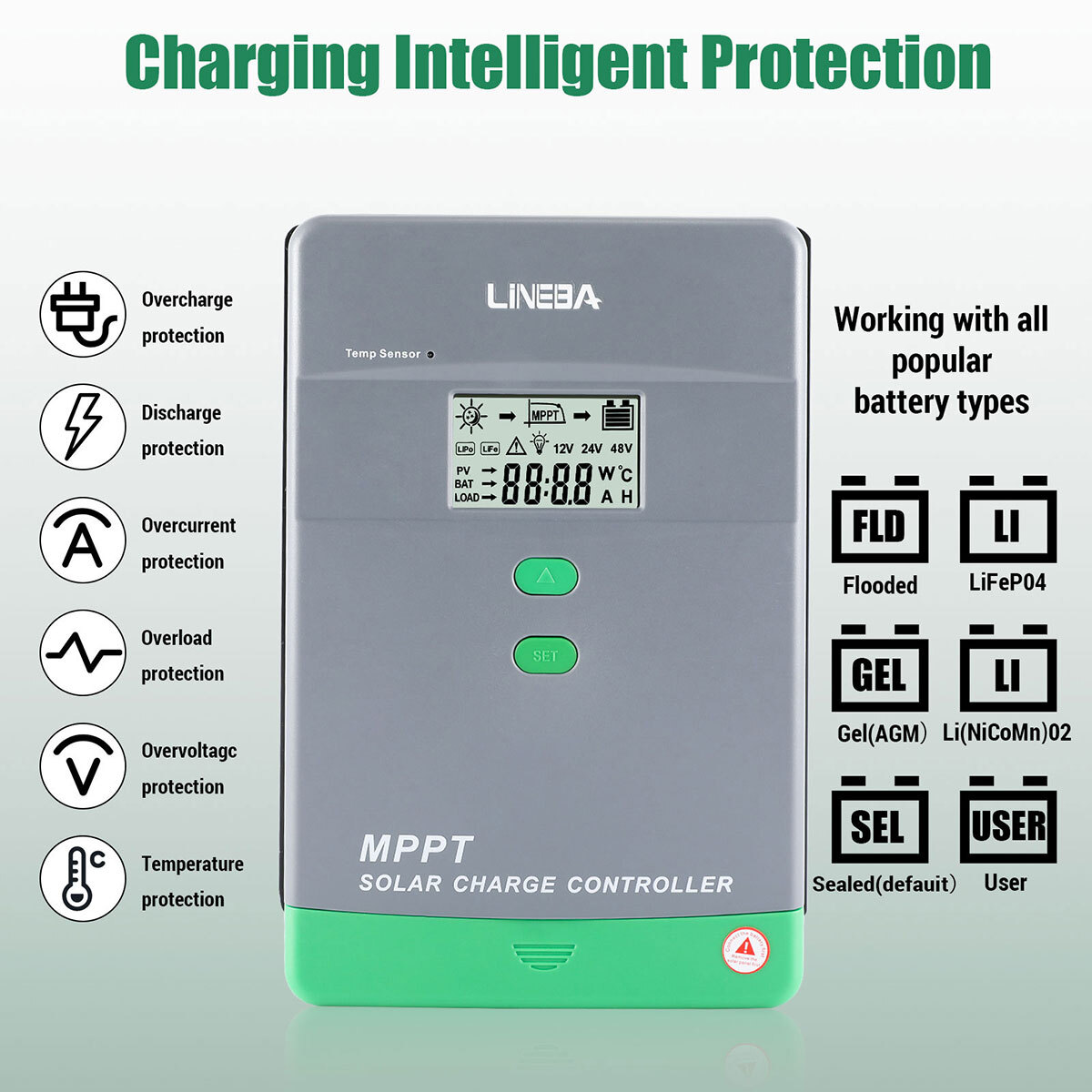 30 60 100Amp MPPT Solar Charge Controller 12V/24V/36V/48V DC Input LCD Regulator