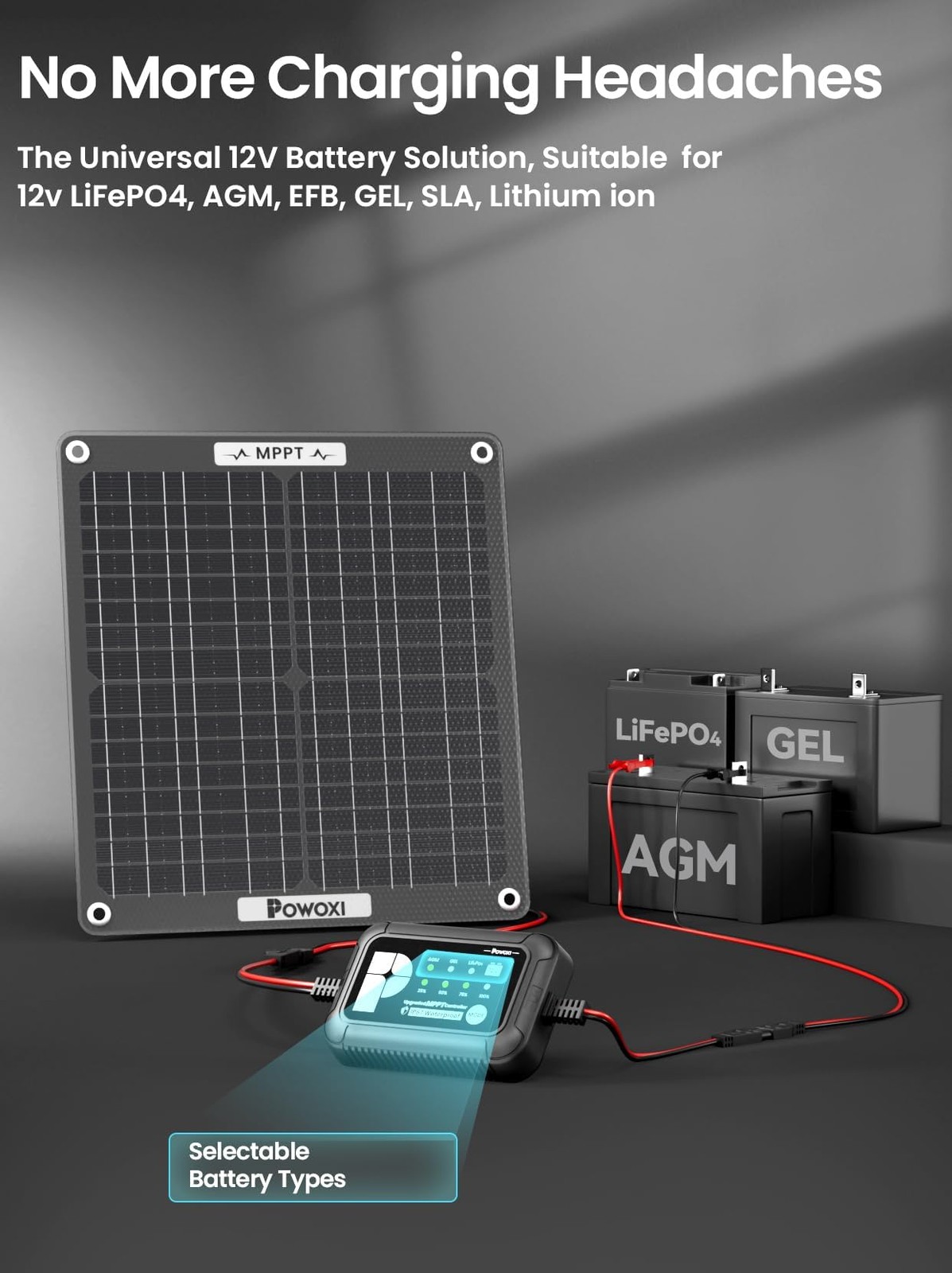 30W Solar Battery Charger 12V Solar Car Battery Maintainer with MPPT Controller