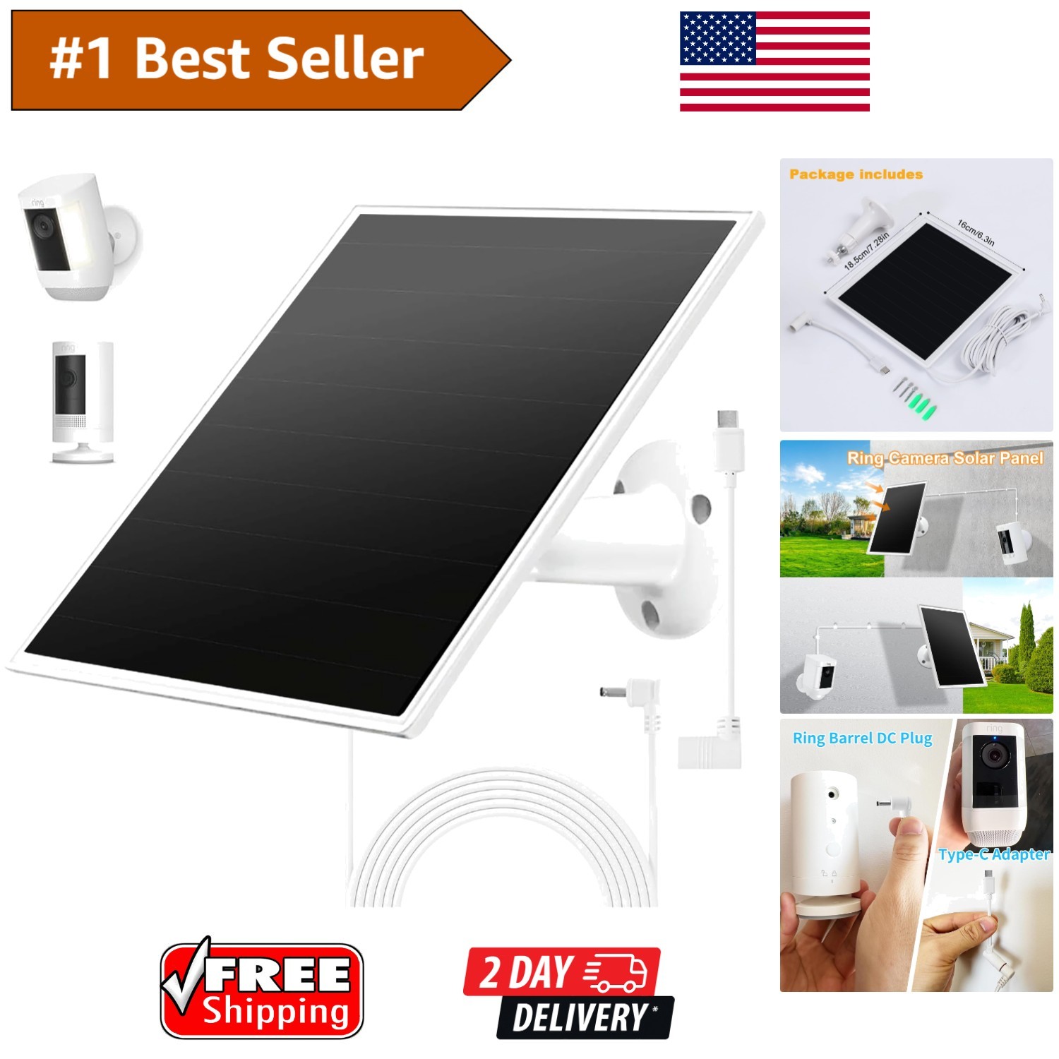 Waterproof Solar Charger for Ring Spotlight and Stick Up Cams – Easy Install