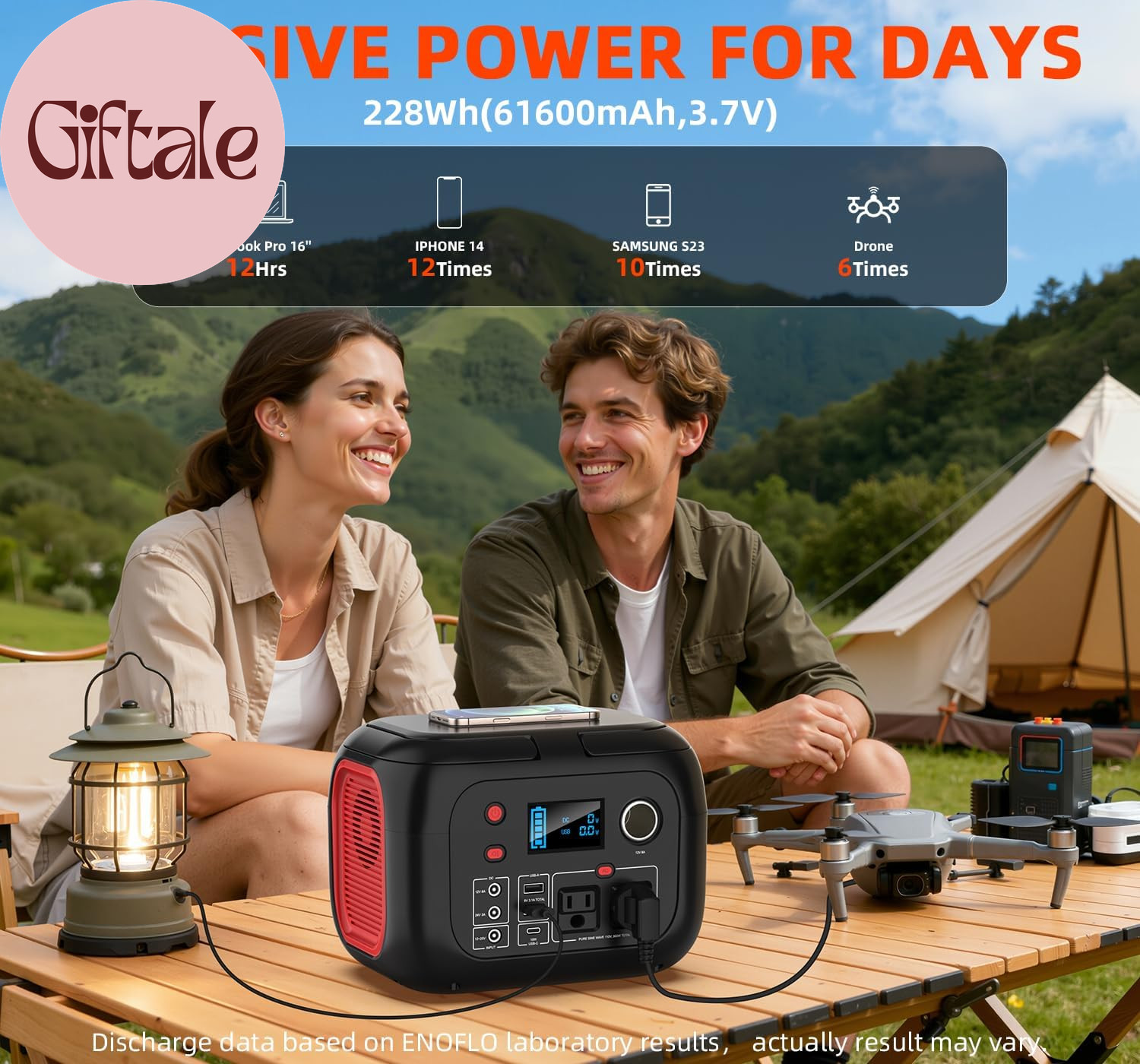Portable Power Station 300W, 228Wh Solar Generator with 110V Pure Sine Wave AC O
