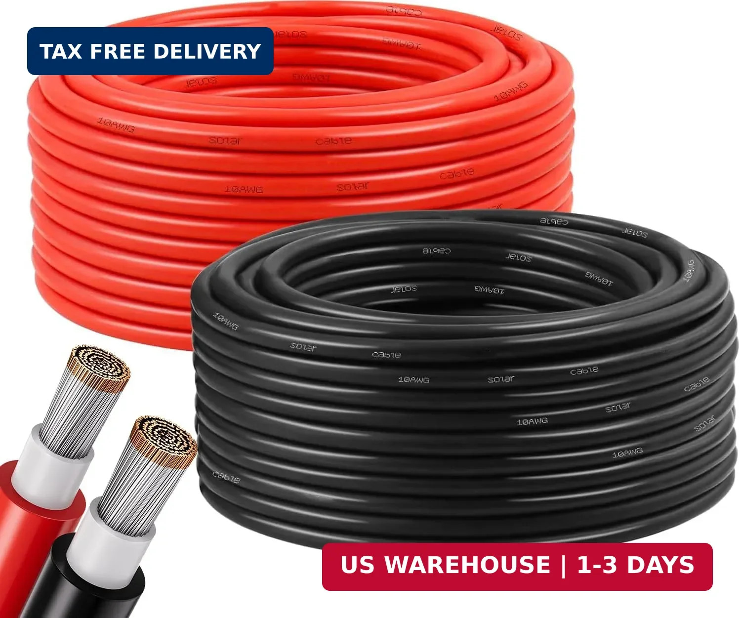10AWG Solar Panel Wire, 2x50FT 6mm² Solar Extension Cable Red & Black 84 Strands