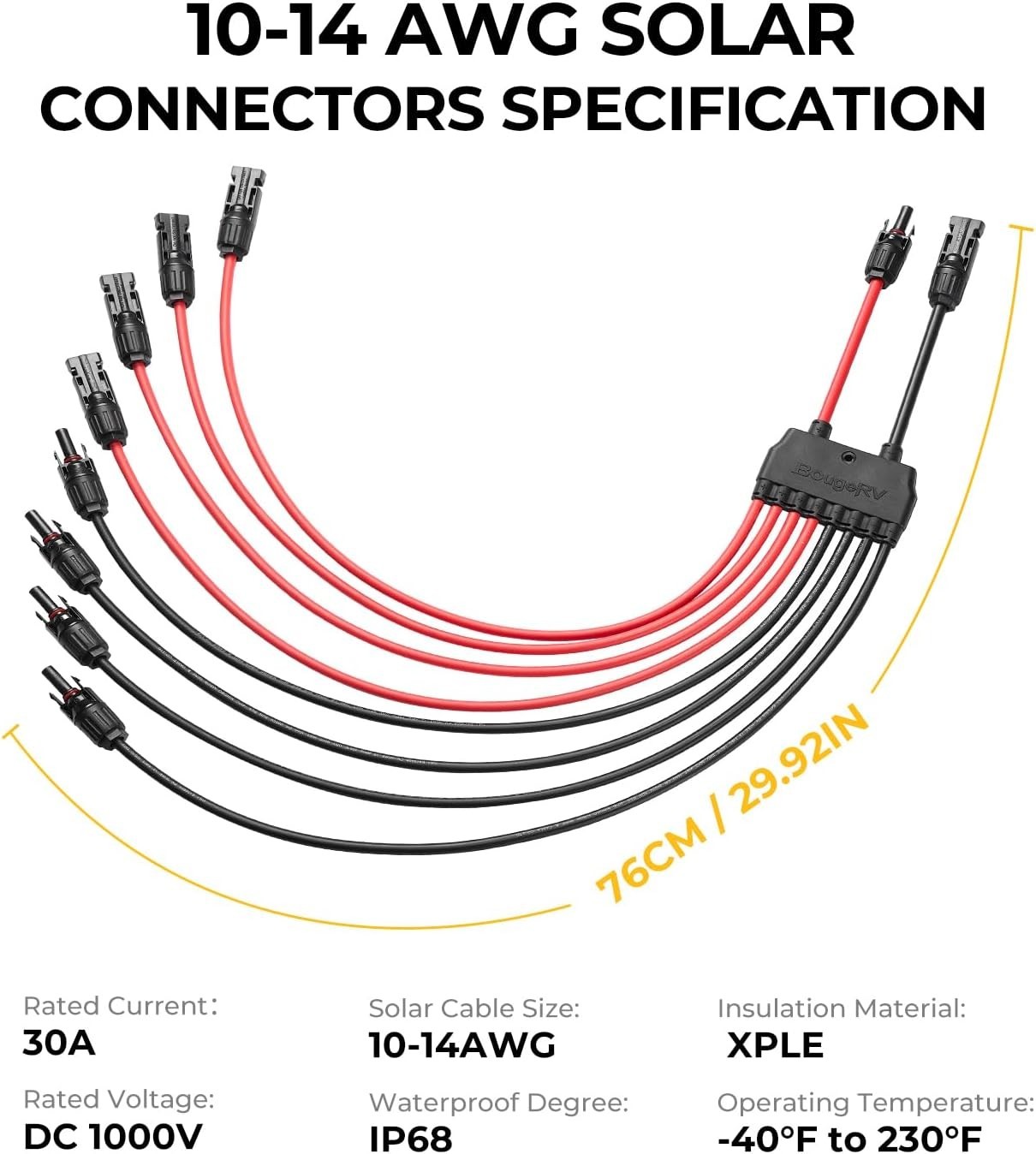 Solar Parallel Connectors for 2-4 Solar Panels, Extra Long 2 to 8 Y Branch 10…