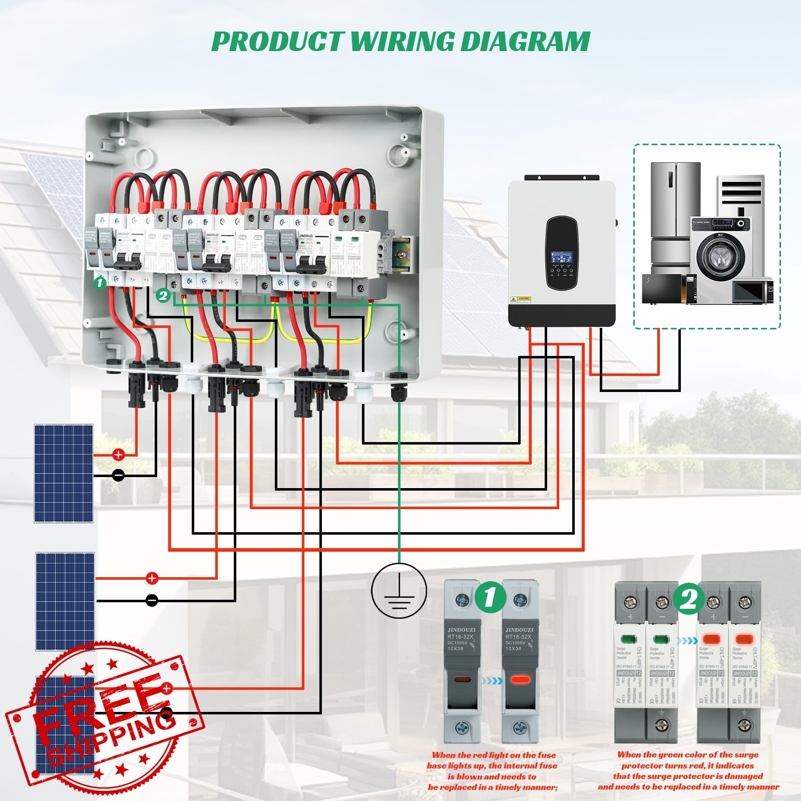 JINDOUZI 3 In 3 Out 20A 500V Solar Combiner Box