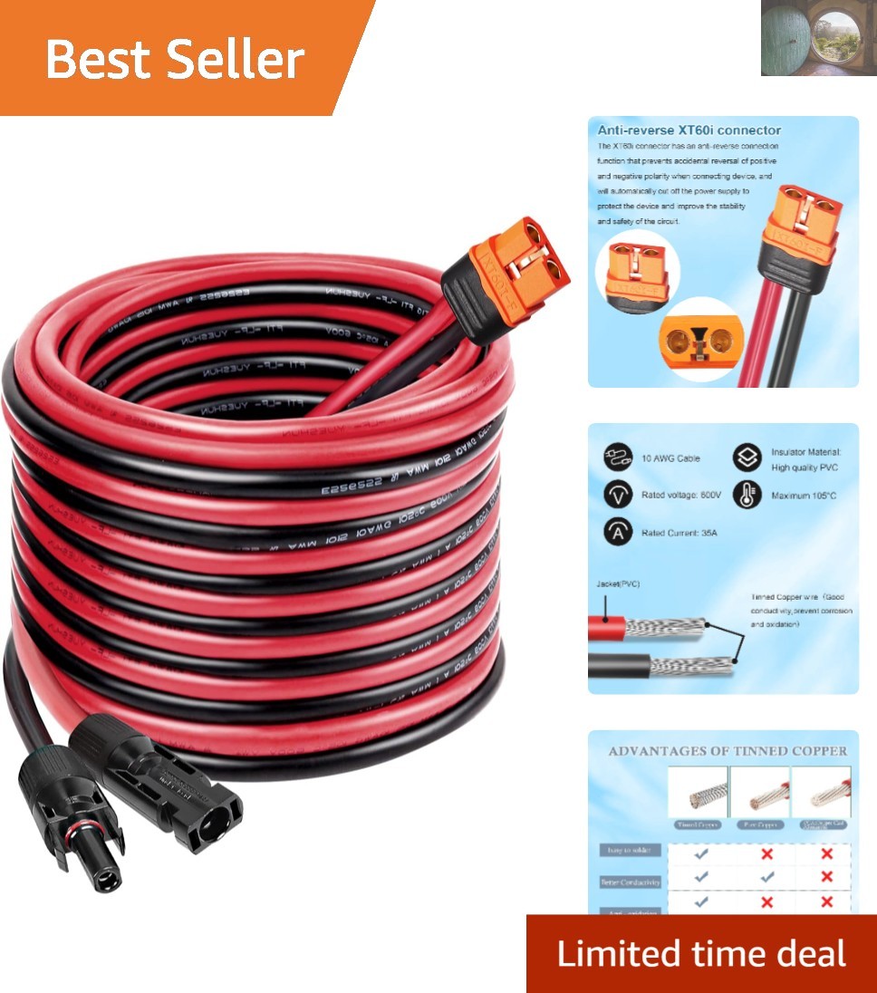 25FT 10AWG XT60i Solar Cable – Waterproof Connector for Security
