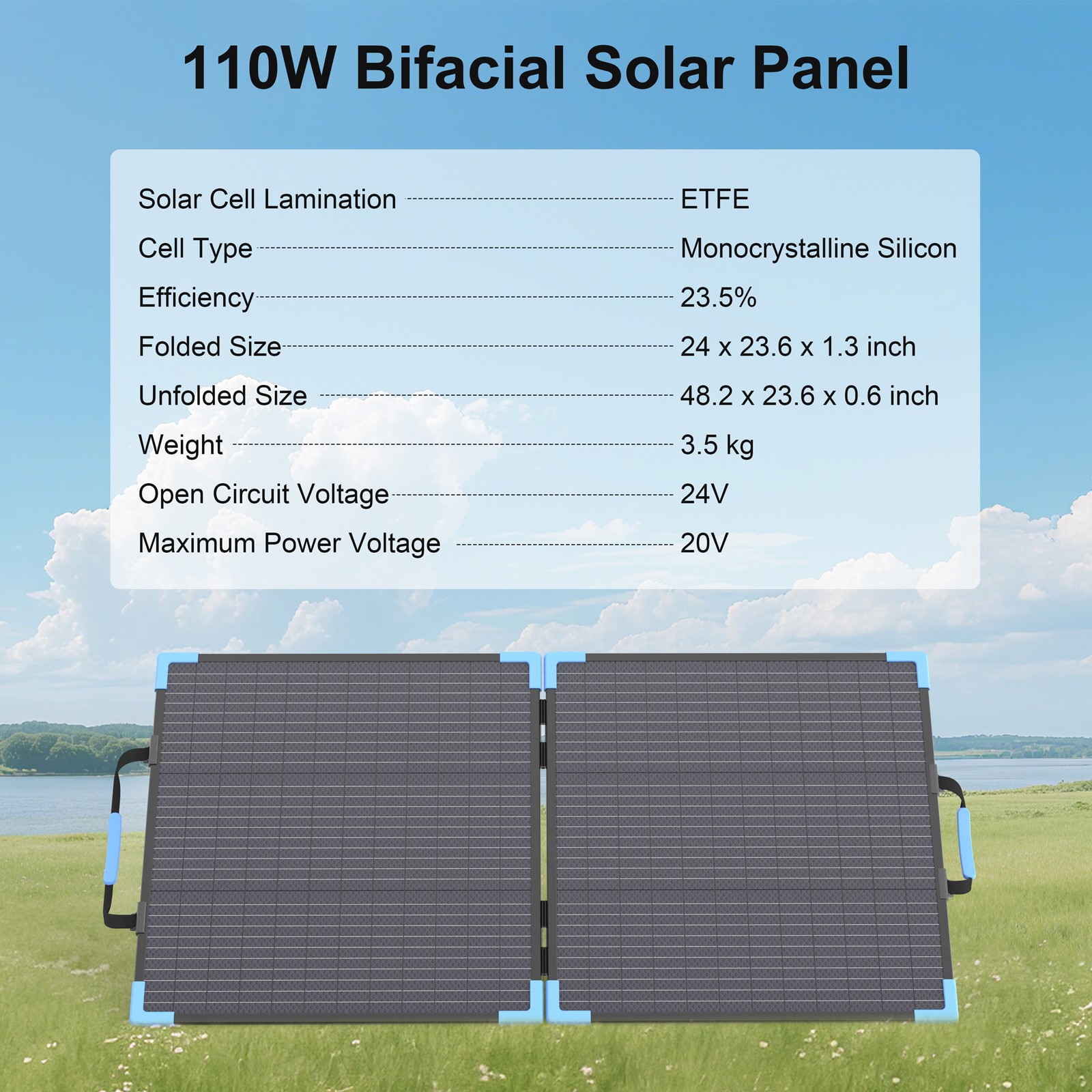 Solar Panel 110W Bifacial for EcoFlow DELTA 3 Plus 1024Wh Portable Power Station