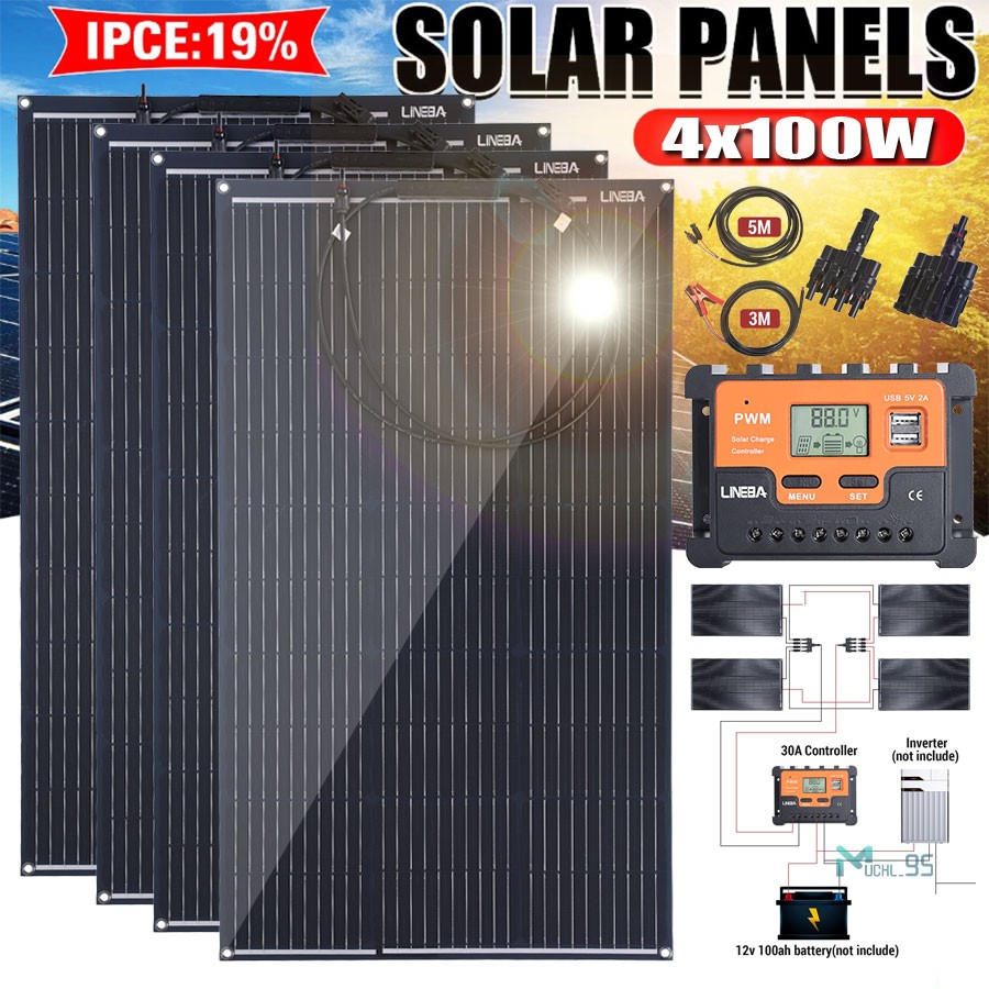400W Watt 12V Mono Solar Panel Charging Battery Power Camp Off-Grid RV Home Boat