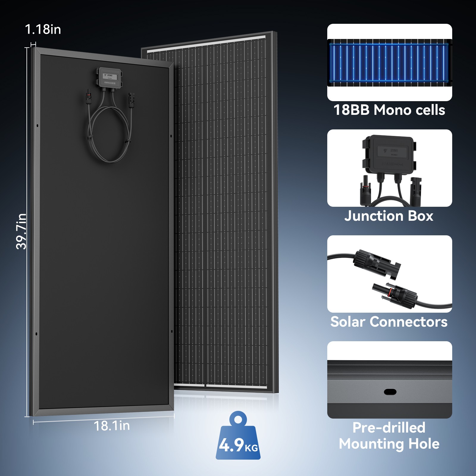 12V 2Pack 100W Black Solar Panel 200W 18BB N-Type Mono PV RV Home Boat Off-Grid