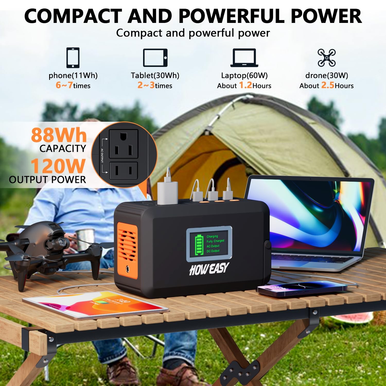 Portable Power Station,120W(240W Peak) Solar Generator,88Wh Lithium Battery P…