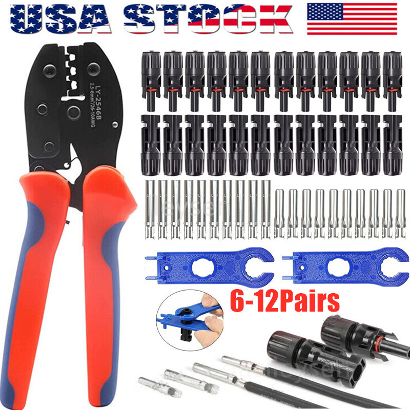 6-12Pairs Wire Crimper Pliers Solar Crimping Tool Set Panel PV Cable Connectors