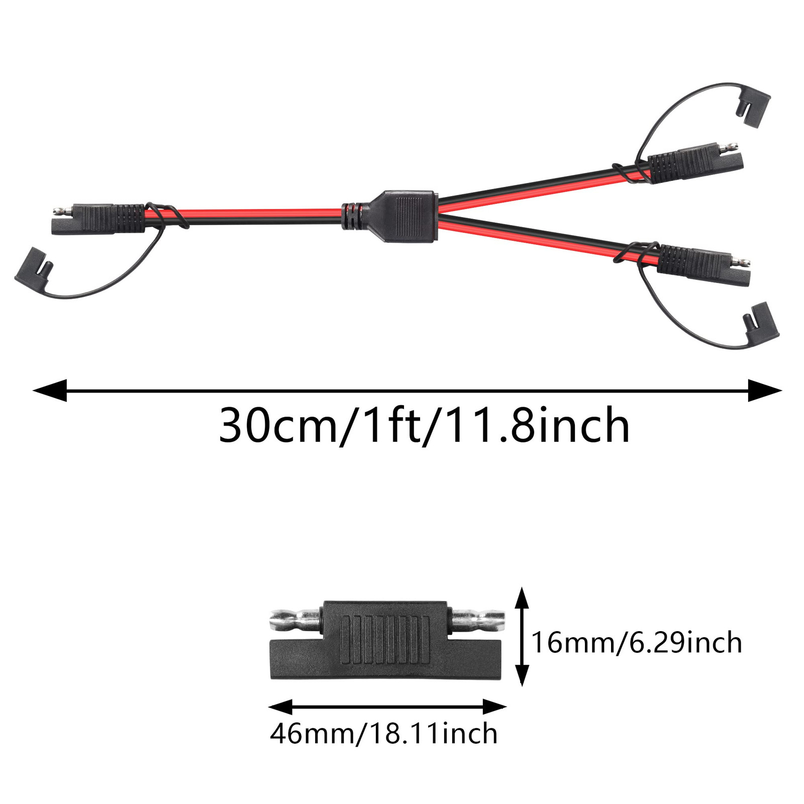 12AWG SAE Y Splitter 1 to 2 Extension Cable with Waterproof Cap 1Ft SAE to 2 …