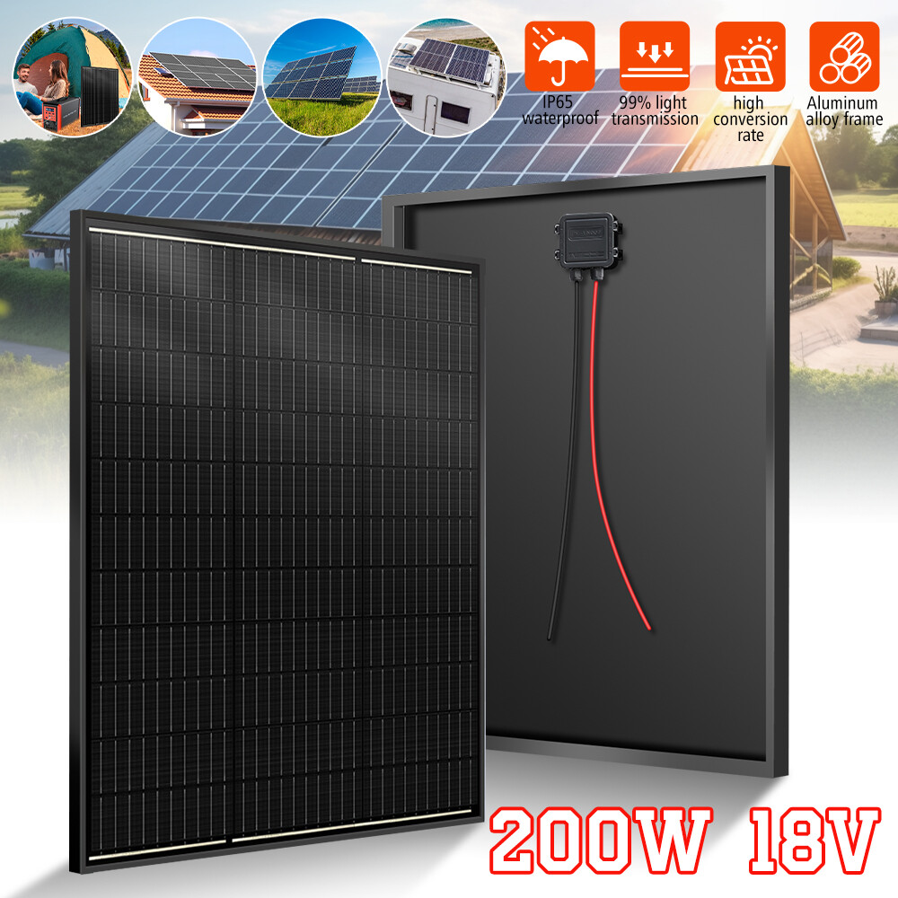 200W Monocrystalline Solar Panel All Black 12V Battery Charger RV Marine Boat