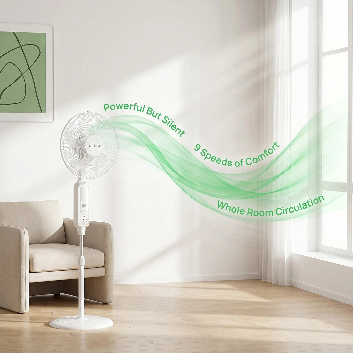 16″ Rechargeable Standing Floor Fan AC Solar Charging Fan w/ Remote &2 LED Bulbs