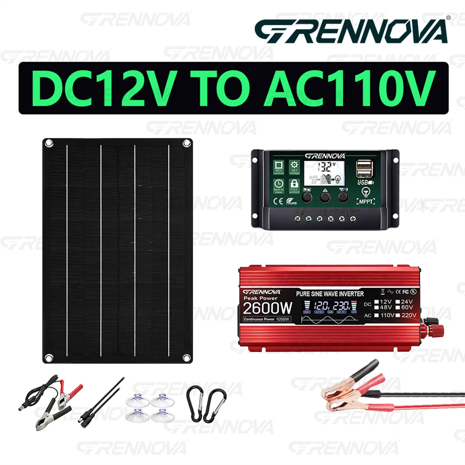 Grennova 2600W Off-Grid Solar System 50W Panel 60A MPPT Dual Voltage Inverter