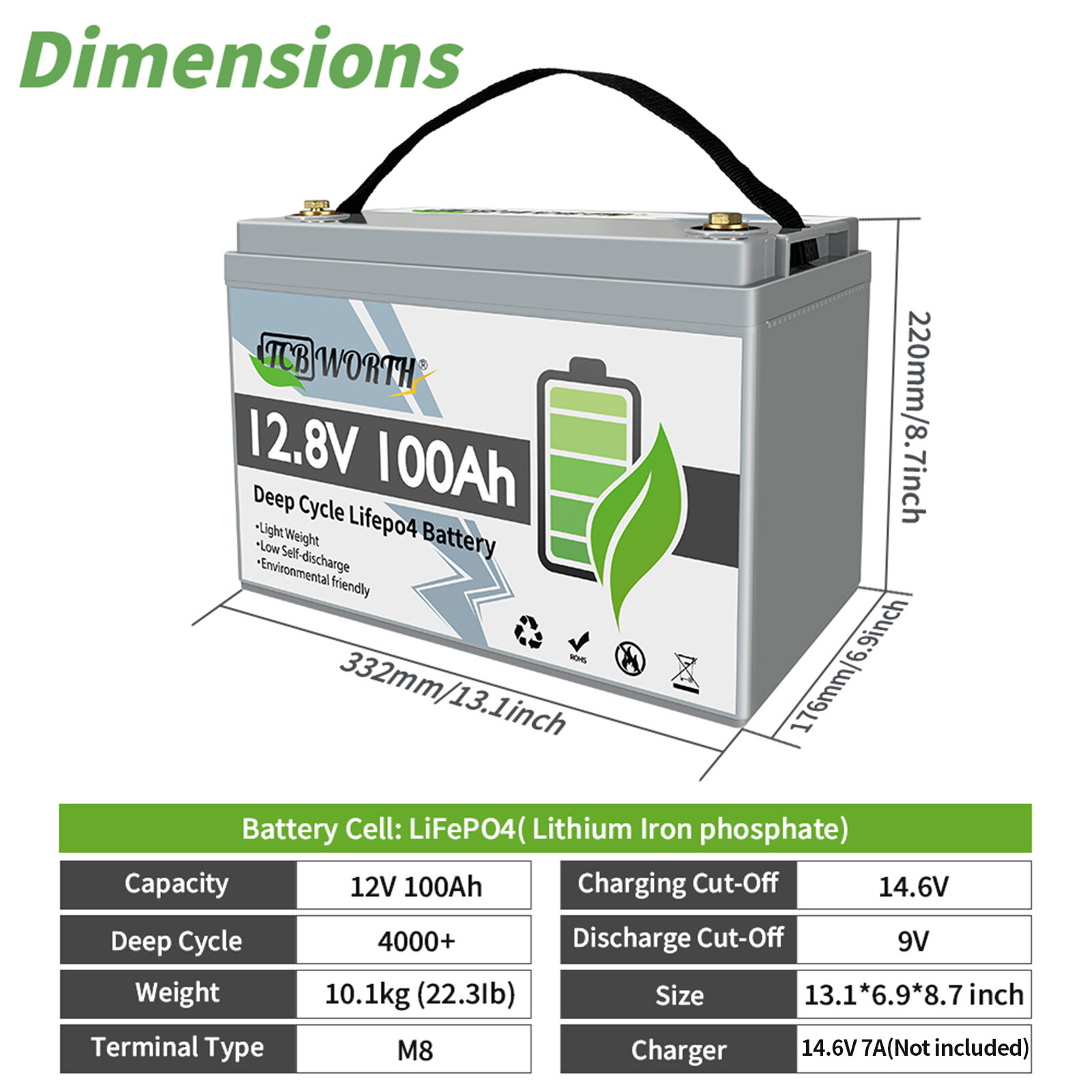 LiFePO4 Deep Cycle Lithium Battery 12V/24V 100AH 200AH BMS for Solar RV Off-grid