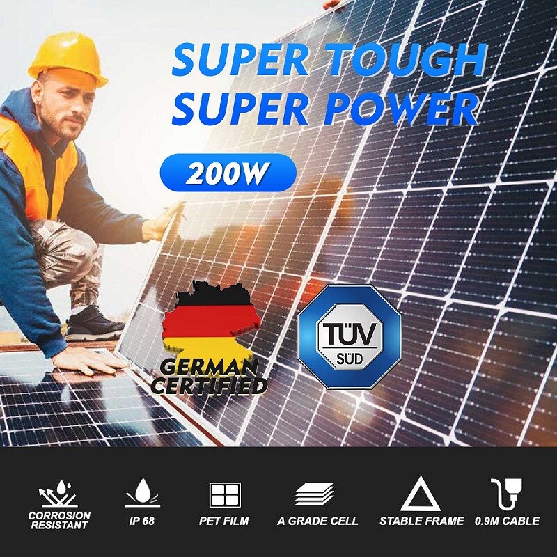 200 Watt 12V Solar Panel Mono Cell PV Module for RV Cabin Marine Farm Rooftop