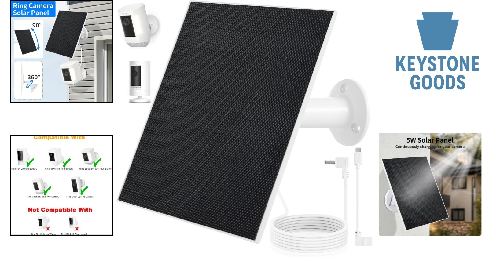 Ring Solar Panel Charger for Battery Cameras – Waterproof 5W Fast Charging & …