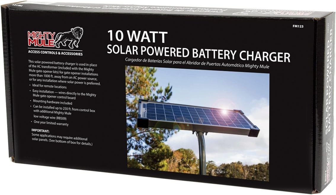 10 Watt Solar Panel Kit FM123 for Automatic Gate Openers,Black Cell