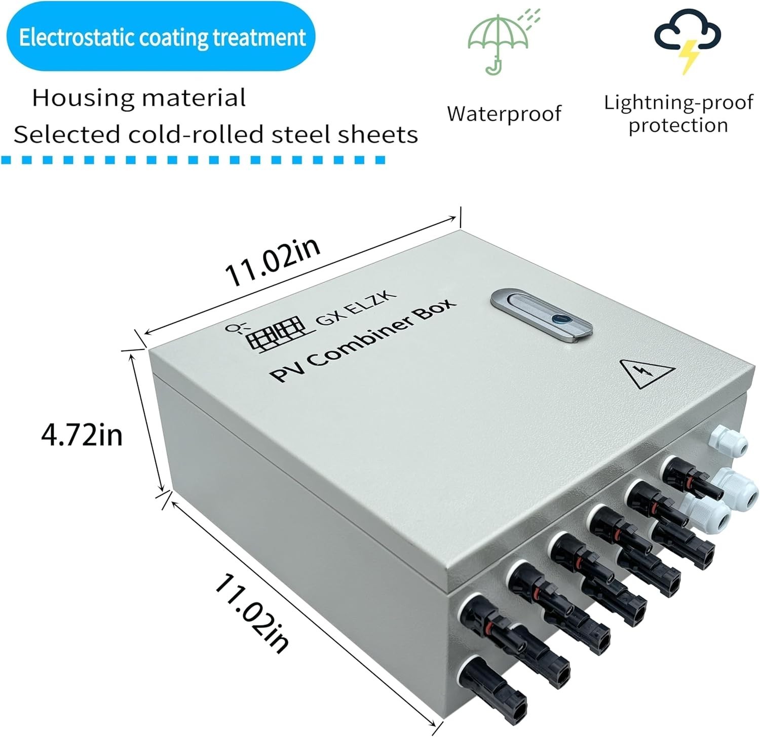 Hardcover Solar Combiner Box with 4 Strings, 80 A Circuit Breakers. Off-Grid Sol