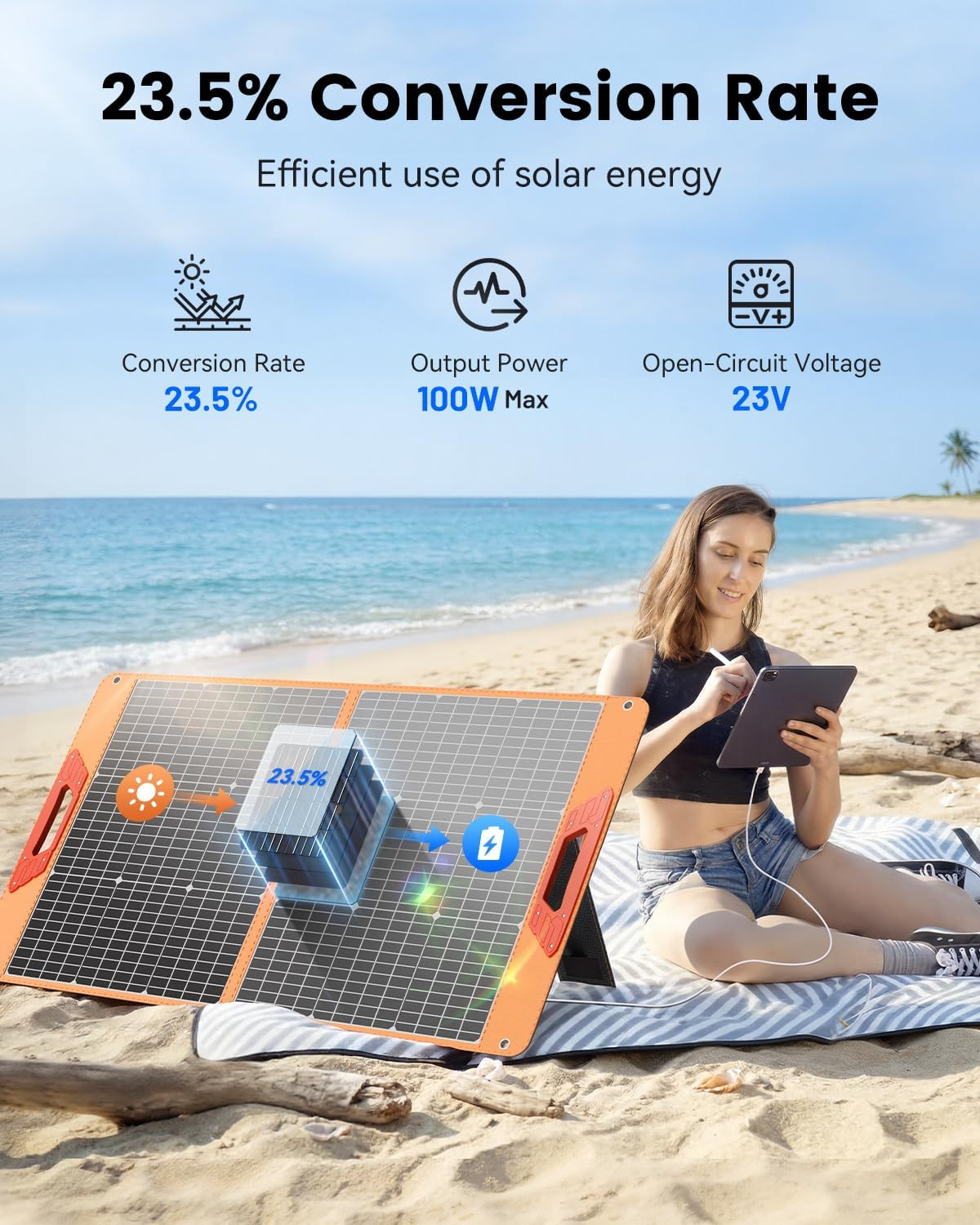 100W Portable Solar Panel for Power Station, 23.5% High Efficiency Foldable Sola