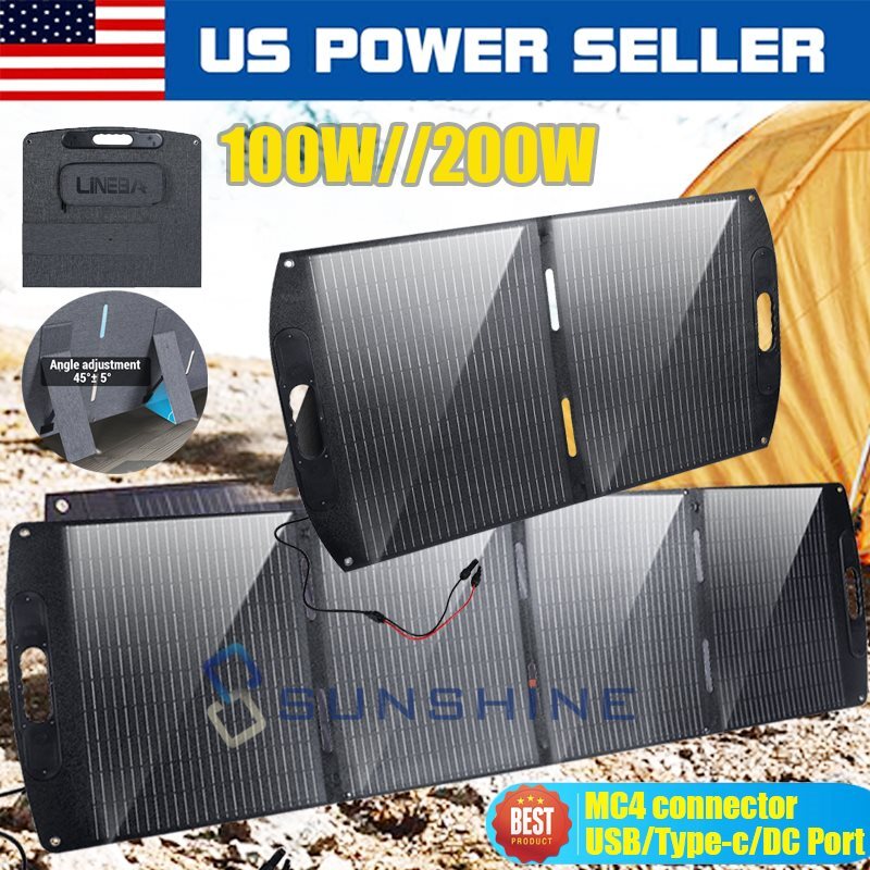 100W 200W Mono Solar Panel Folding Case Battery Charger Home Boat RV Off Grid