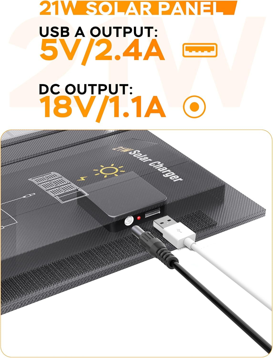 21W Portable Foldable Solar Panel Charger USB & DC Output for Outdoor