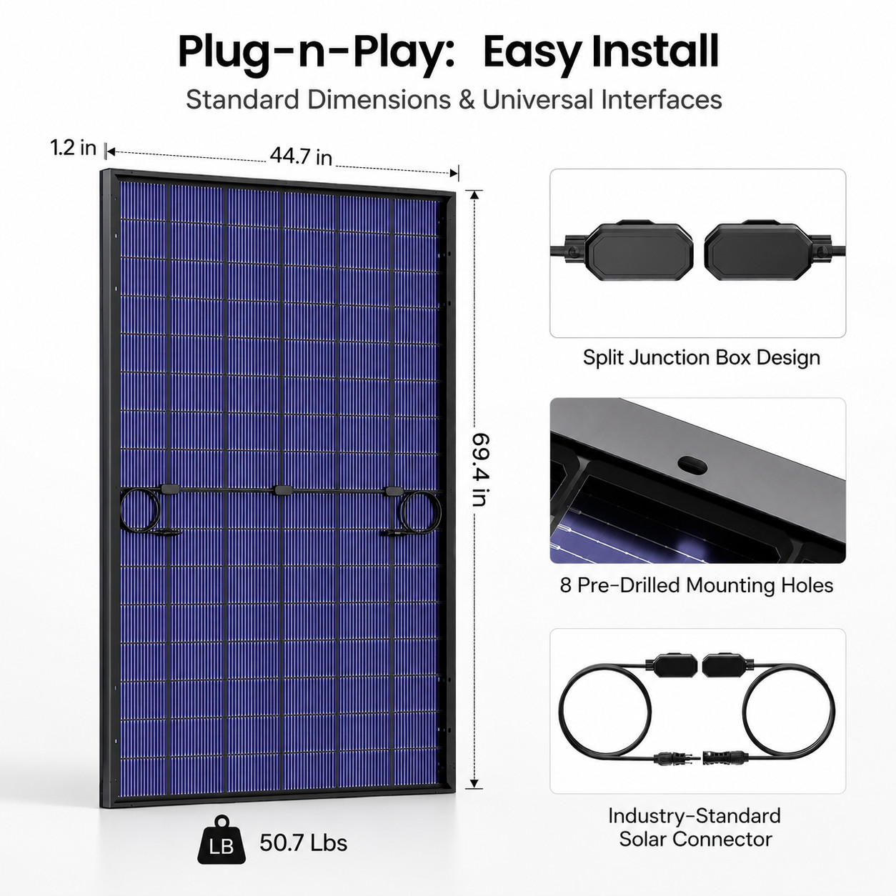 8×450=3600W Solar Panels, Bifacial N-Type Mono | 4ft MC4 Cable for Easy Install