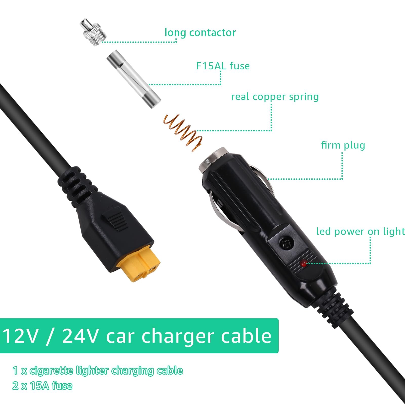 LCMLA 12V/24V XT60 Car Charging Cable Replacement for Ecoflow Delta/River Blu…