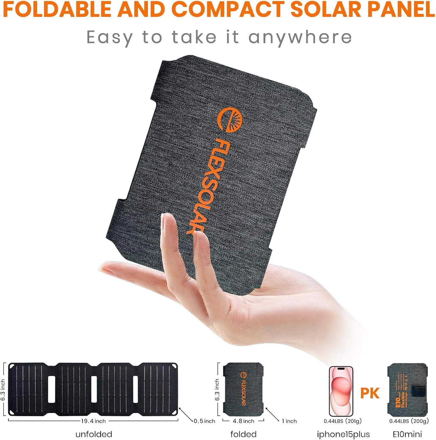 FlexSolar 10W Foldable Solar Chargers 5V USB Small Power Emergency Portable 4 Fo