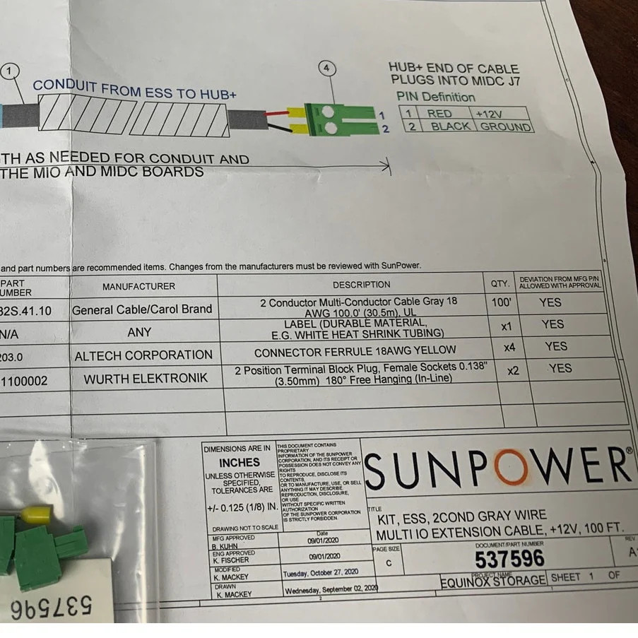 New Sunpower ESS 2 Conductor Multi IO 100′ Extension 18 AWG Cable Kit 537596