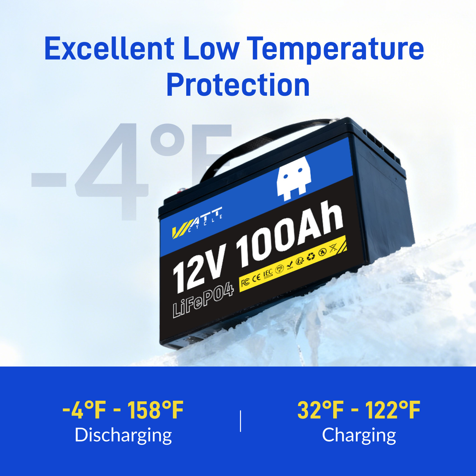 12V 100Ah LiFePO4 Lithium Battery 100A BMS for RV Off-grid Trolling Motor