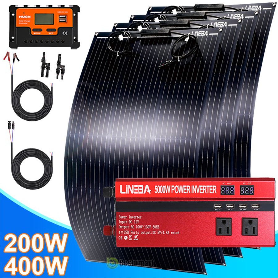 400W Watt Flexible Solar Panel Kit & 5000W Inverter Power Station for Outdoor