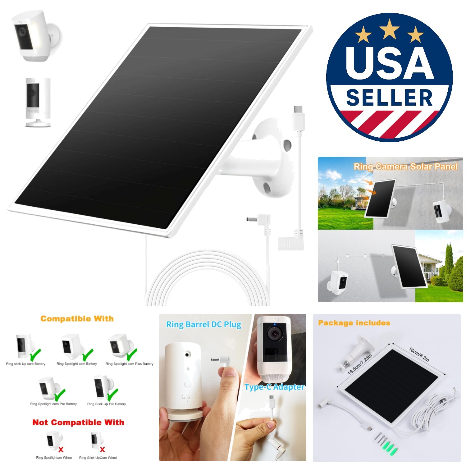 Versatile Solar Charger for Ring Stick Up Cam & Spotlight Pro – Easy Install