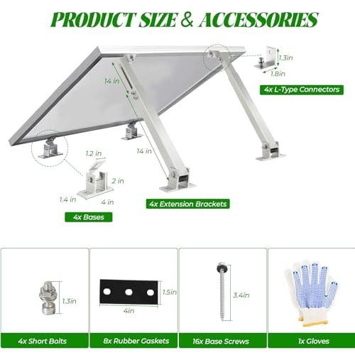 Adjustable Solar Panel Mounting Brackets Set, 14-27IN Tilt Rack for Roof RV Boat