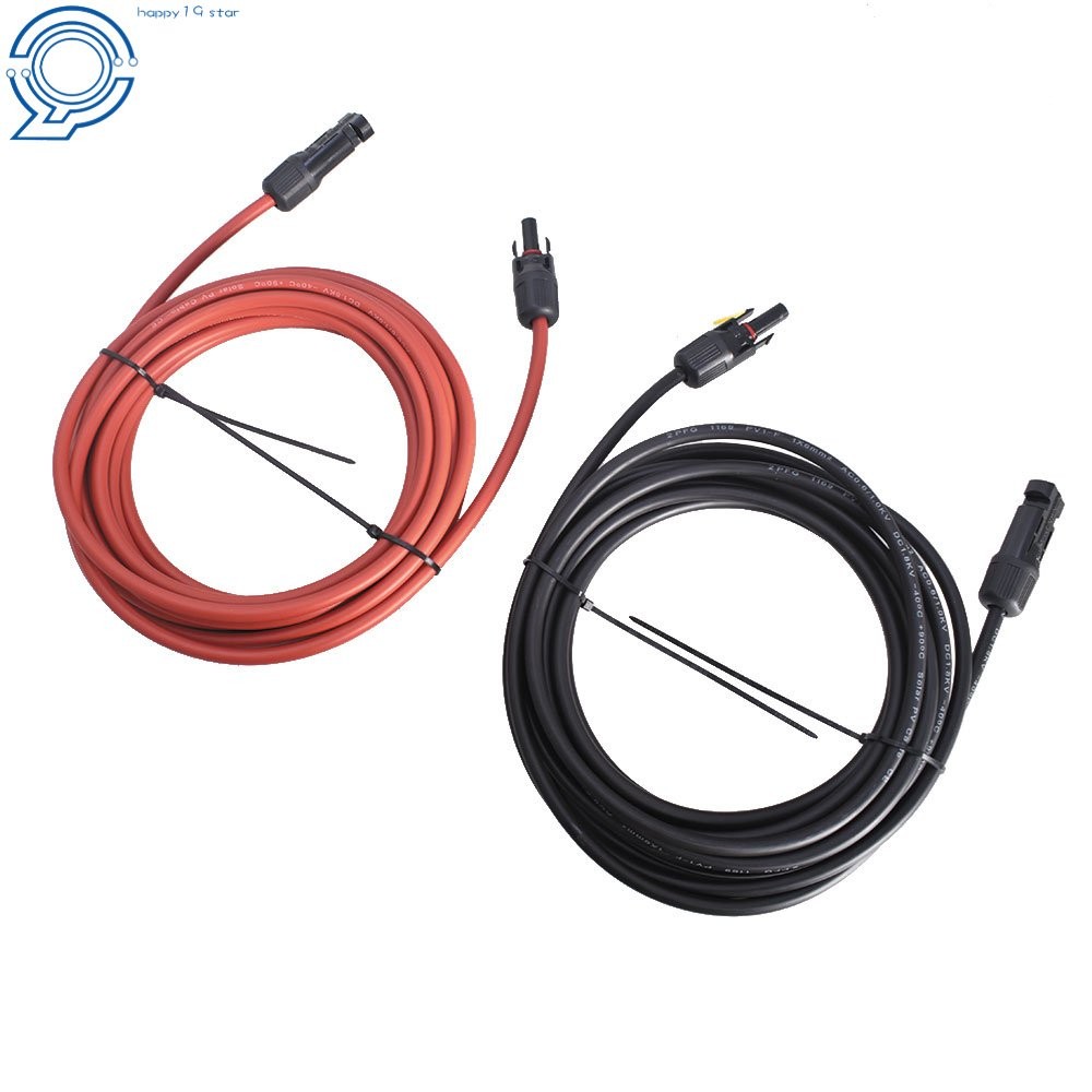 1 Pair 20 Feet Solar Panel Extension Cable Wire Connector Black + Red 10AWG