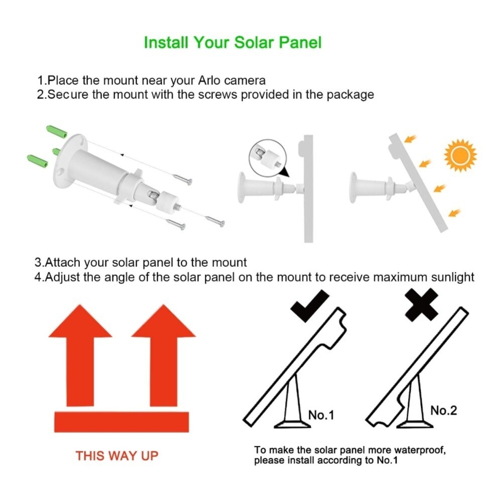 iTODOS Solar Panel Works for Arlo Pro and Arlo Pro2 Camera, 11.8feet Power Cable