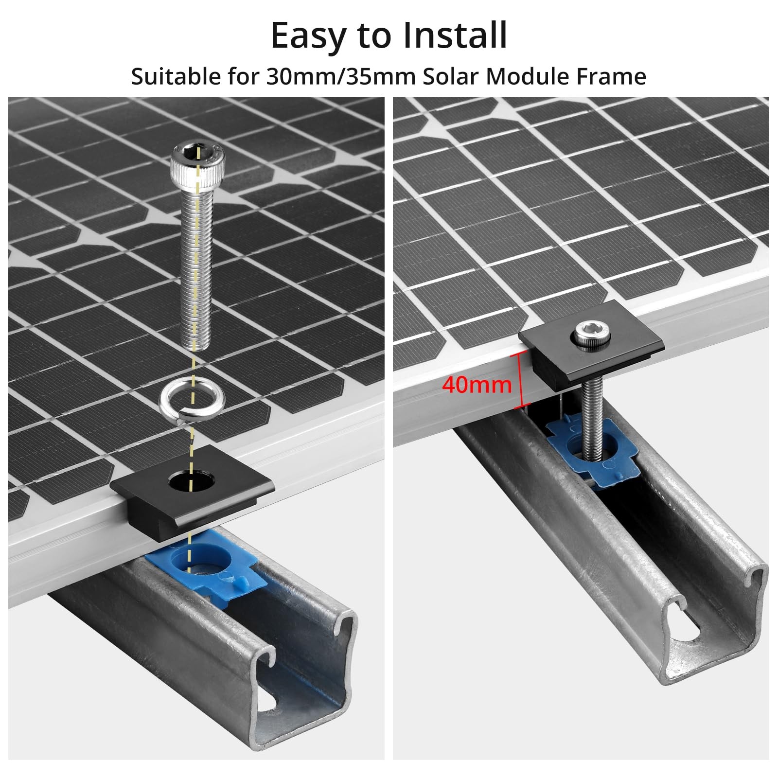 10pcs Solar Panels Mid Clamps for Unistrut, Aluminium 1.37″ Solar Panel Brack…