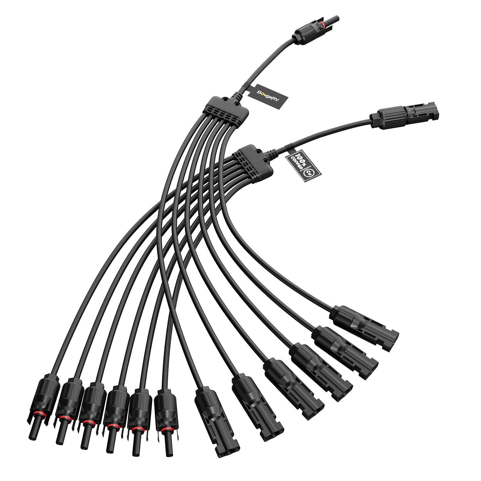 Extra Long Solar Y Connectors 1 to 6 Parallel, Durable Pair for Solar Panels