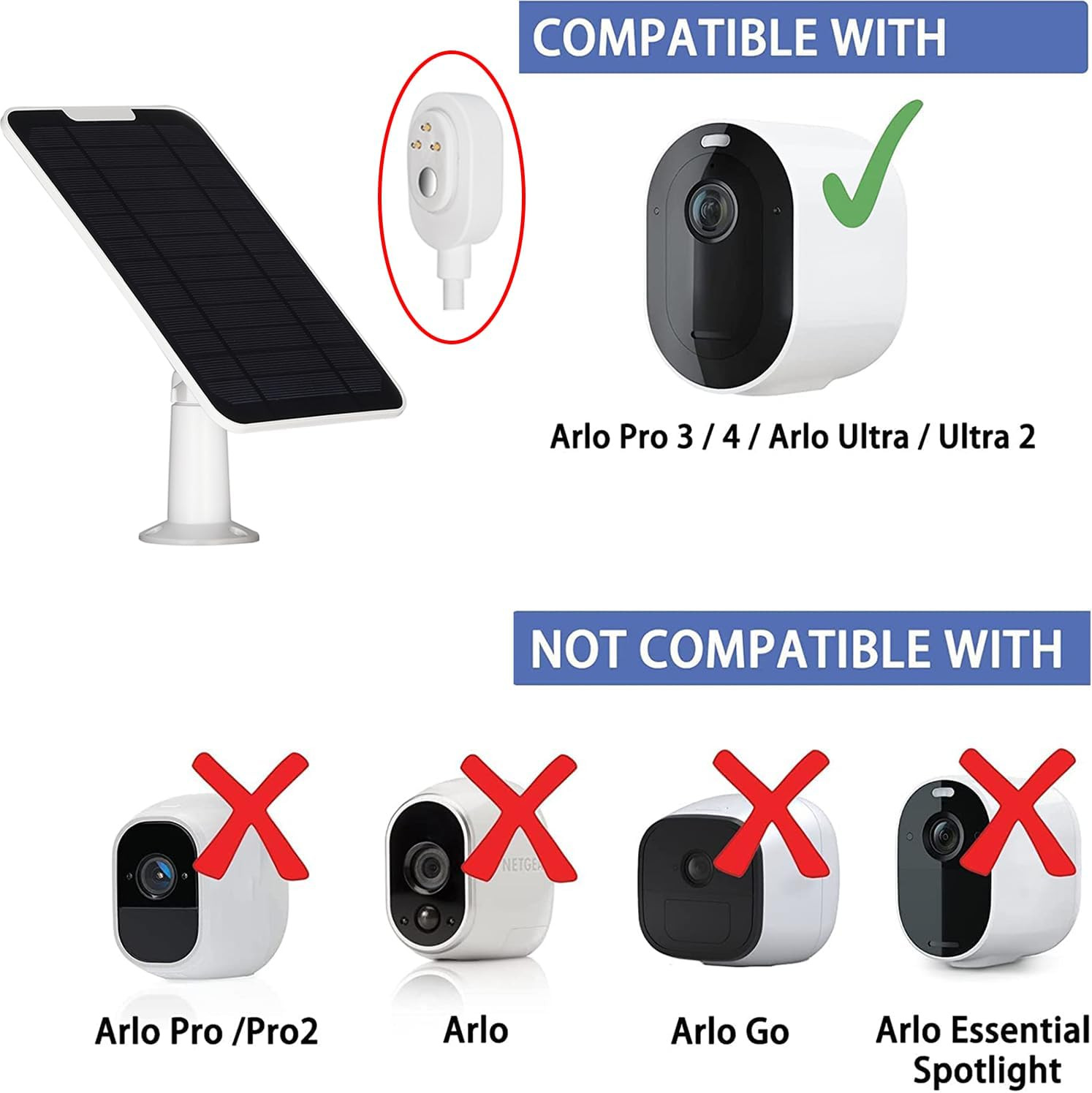 Upgrade 3 Pack 5W Solar Panel Charging Compatible with Arlo Pro 3/4/5S/Ultra/Ult