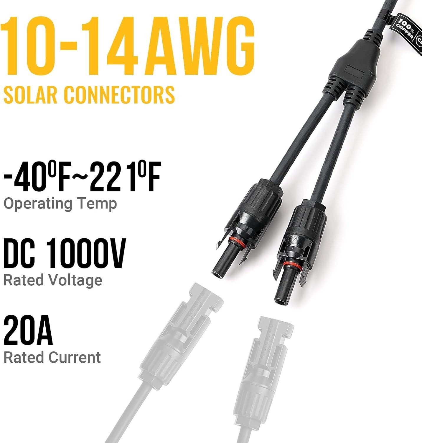 Y Branch Parallel Solar Connectors – Efficiently Connect 2 Panels – 20A/1000V