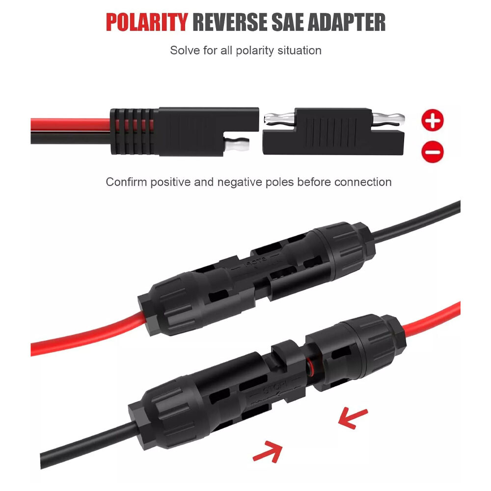 2x Solar Panel Extension Cable 2FT 10AWG SAE to SAE Polarity Reverse Adapter NEW
